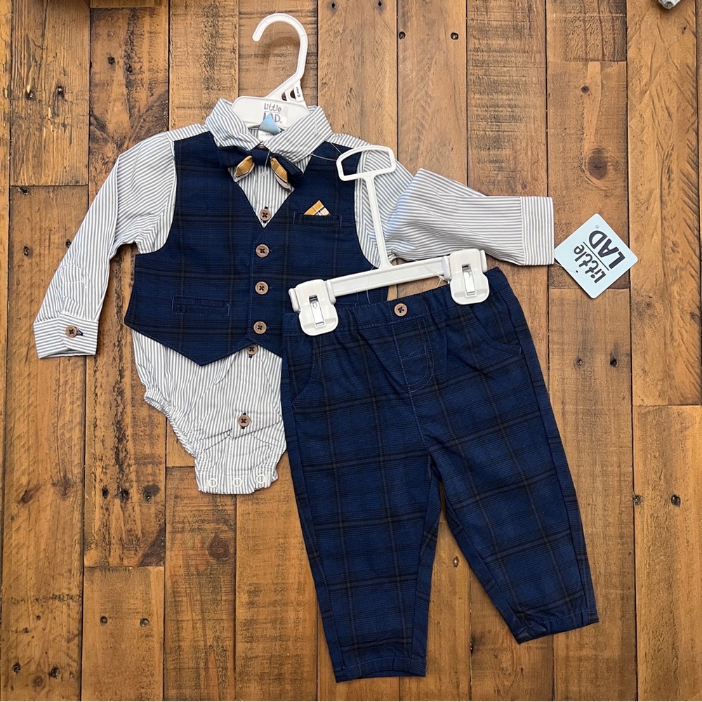 Navy Plaid Vest Set